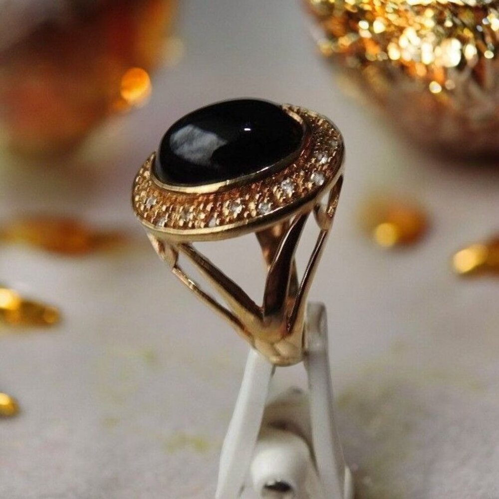 Sterling Silver 925 Women's Vermeil Silver Ring w/ Black Cabochon-Cut, Size 7 - Picture 7 of 11